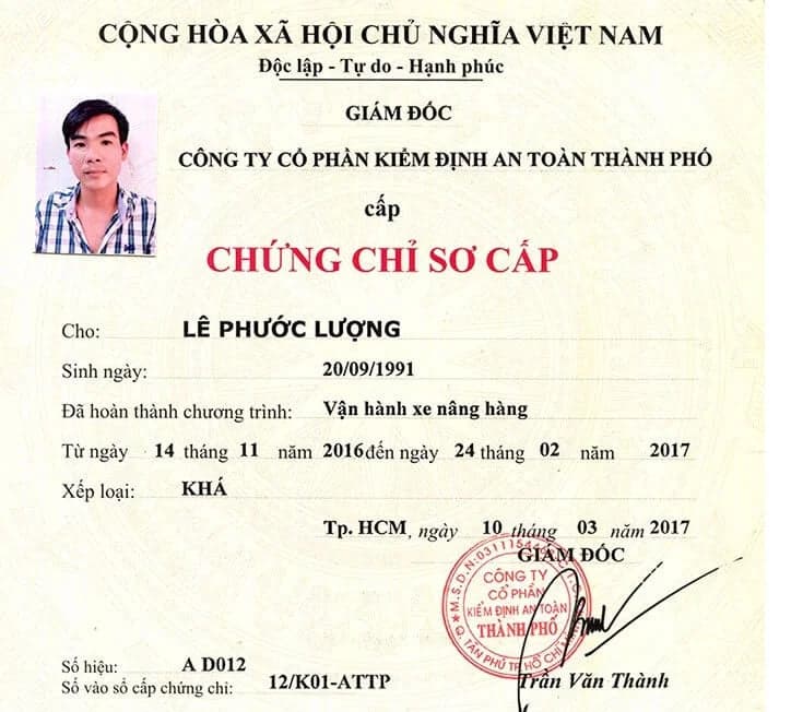 CHỨNG CHỈ XE NÂNG VÀ VẬN HÀNH XE NÂNG